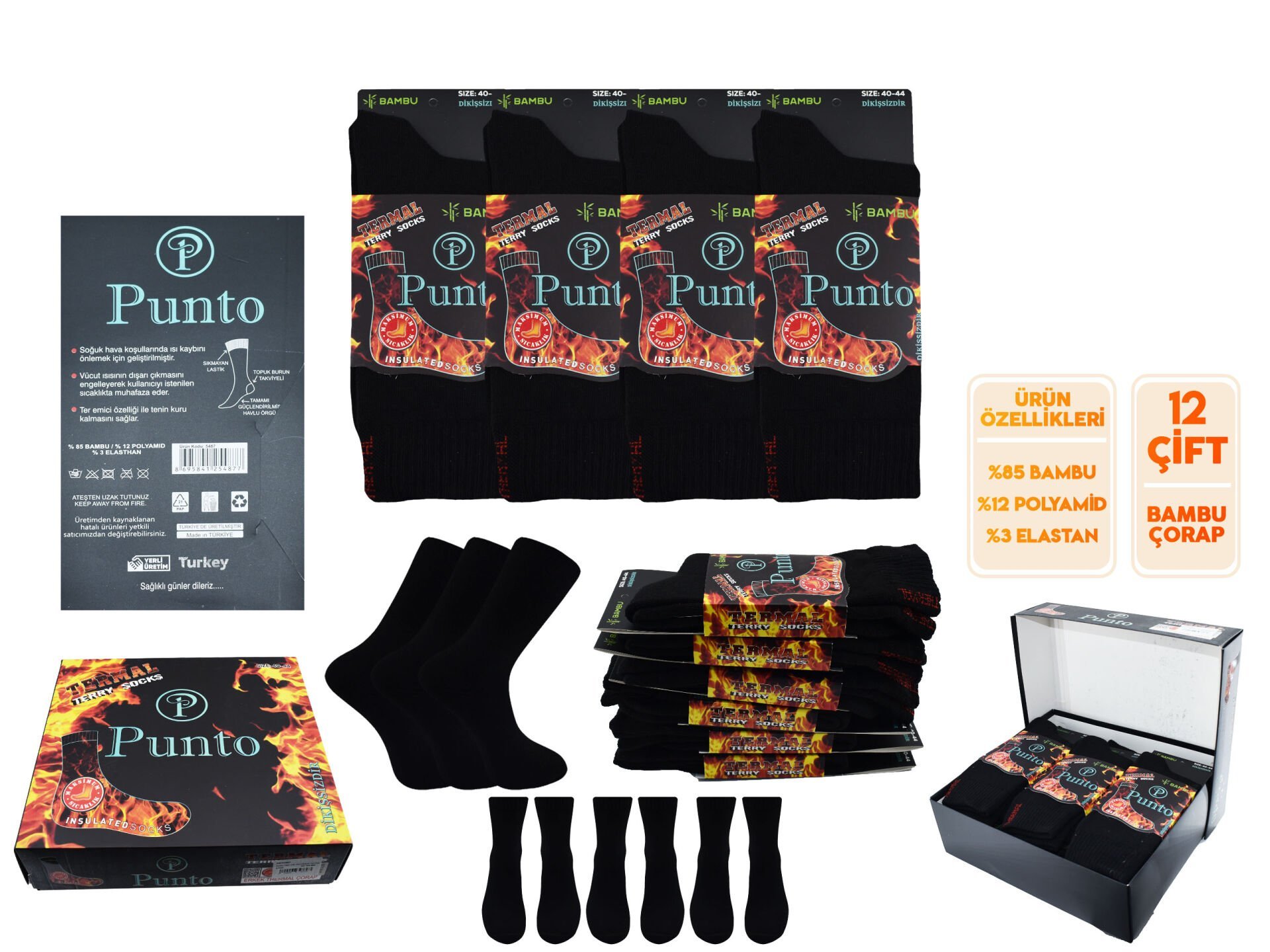 Punto 5487 (40-44) Dikişsiz Ter Emici Erkek Termal Çorap 12'li