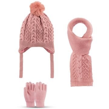 Kitti P-K25170-05 (4-8) Yaş Kız Çocuk Şapka Atkı Eldiven Takım 6'lı