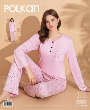 Polkan 19717 (M-L-XL-XXL) Viskon Uzun Kollu Bayan Pijama Takım 4'lü
