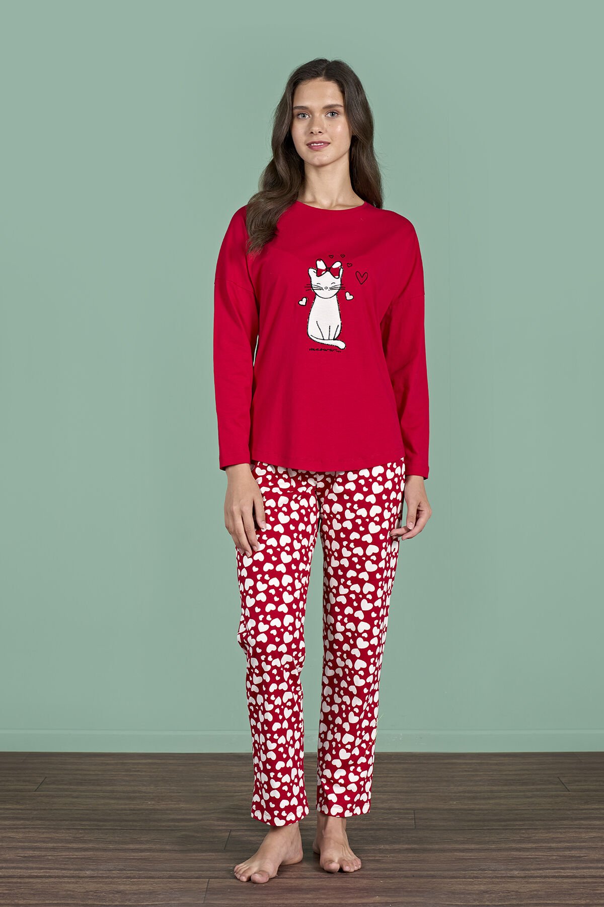 Pijadore 1927 (M-L-XL-XXL) Uzun Kollu Bayan Pijama Takım 4'lü