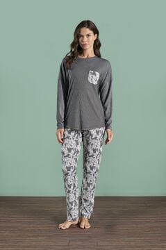 Pijadore 1974 (M-L-XL-XXL) Uzun Kollu Bayan Pijama Takım 4'lü