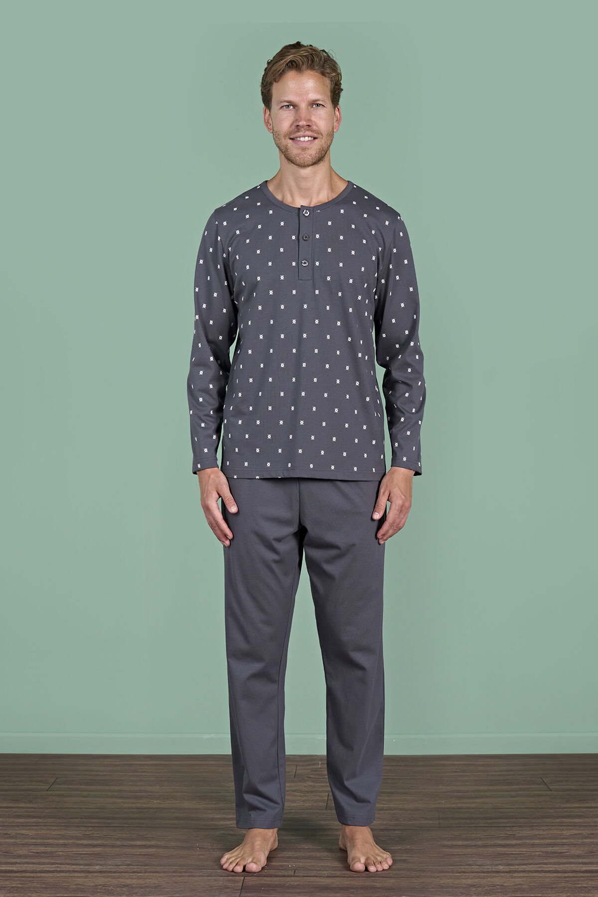 Pijadore 1929 (M-L-XL-XXL) Uzun Kollu Erkek Pijama Takım 4'lü