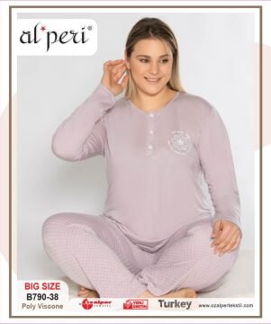 Alperi B790-38 (3XL-4XL-5XL-6XL) Bayan Uzun Kollu Pijama Takım 4'lü