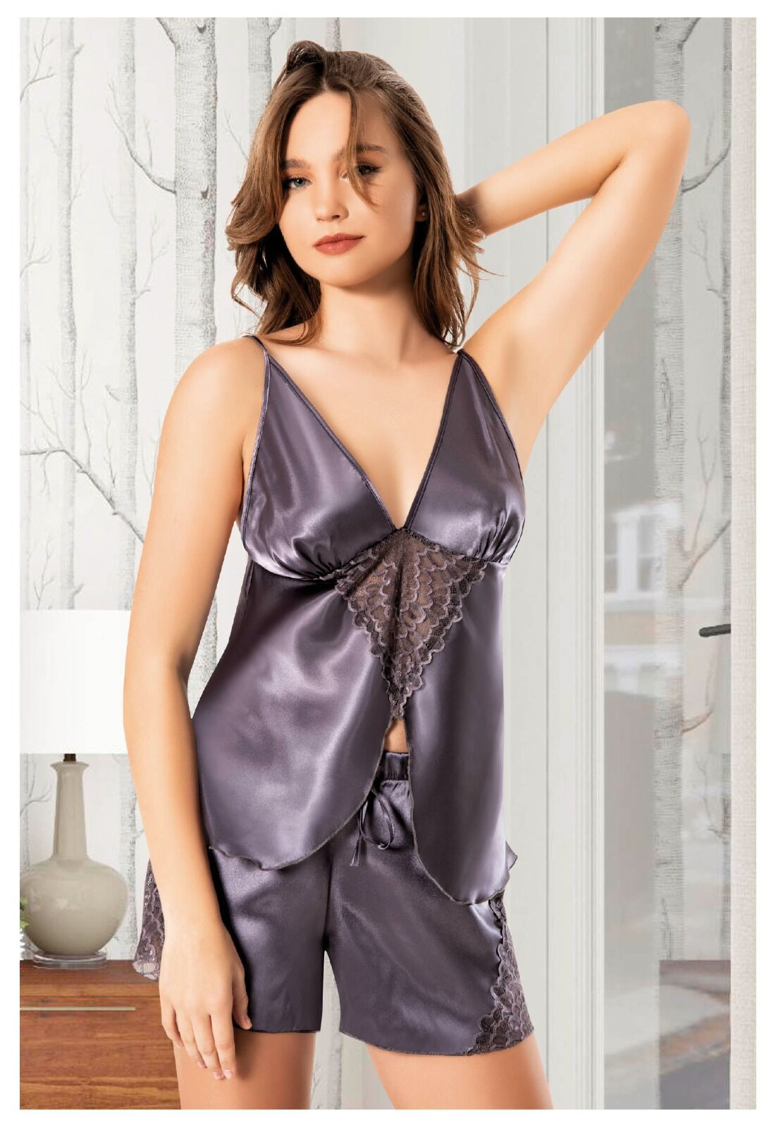 Miss Laris 3116 Bayan Saten Şortlu Takım