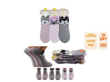 XGRİ POLO (B-6-5) 3'lü Bayan Penye Üç Boyutlu Sneaker 12'li