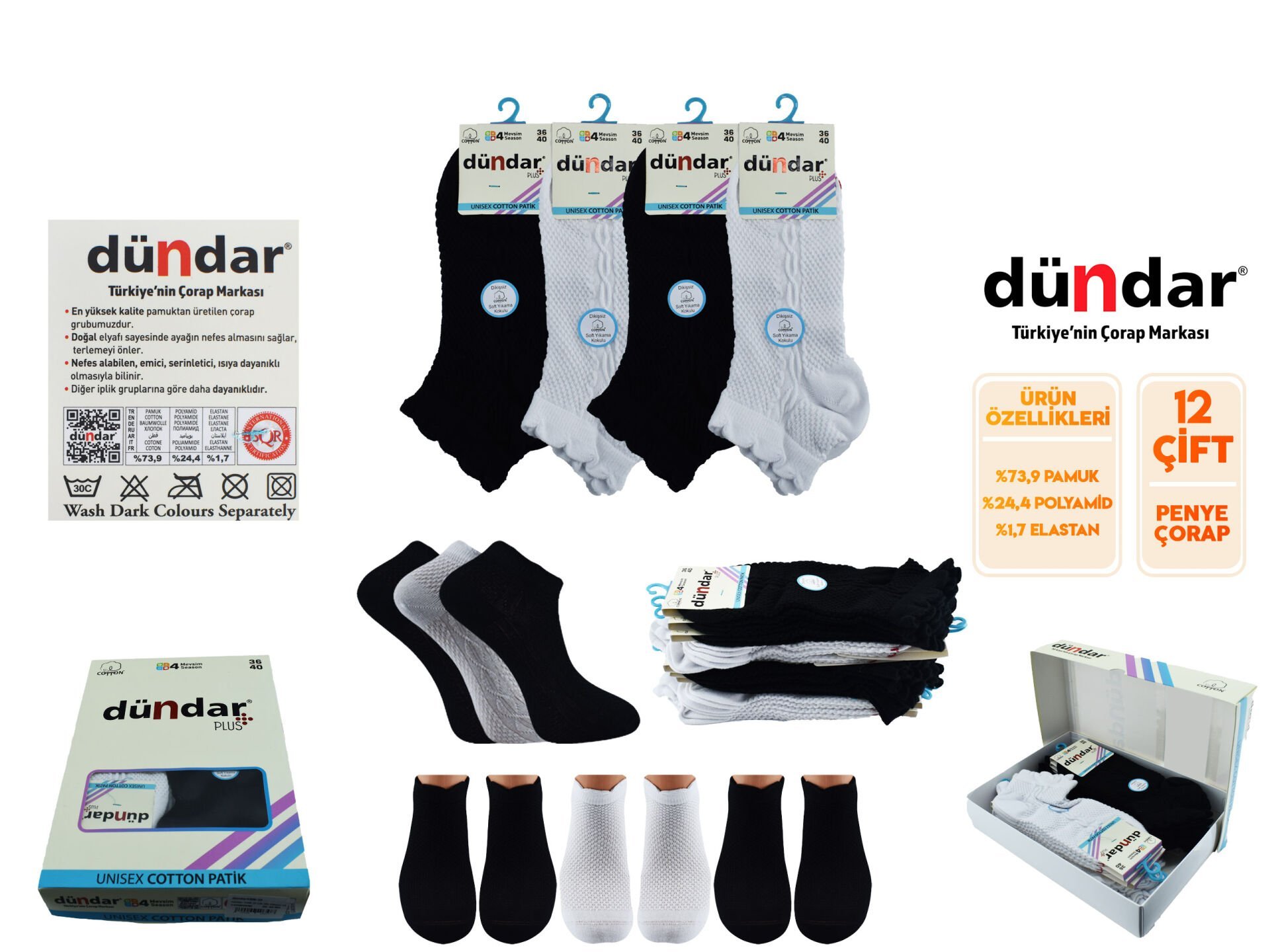 Dündar 4308-23 (36-40) Dikişsiz Yıkamalı Kokulu Bayan Penye Patik Çorap 12'li