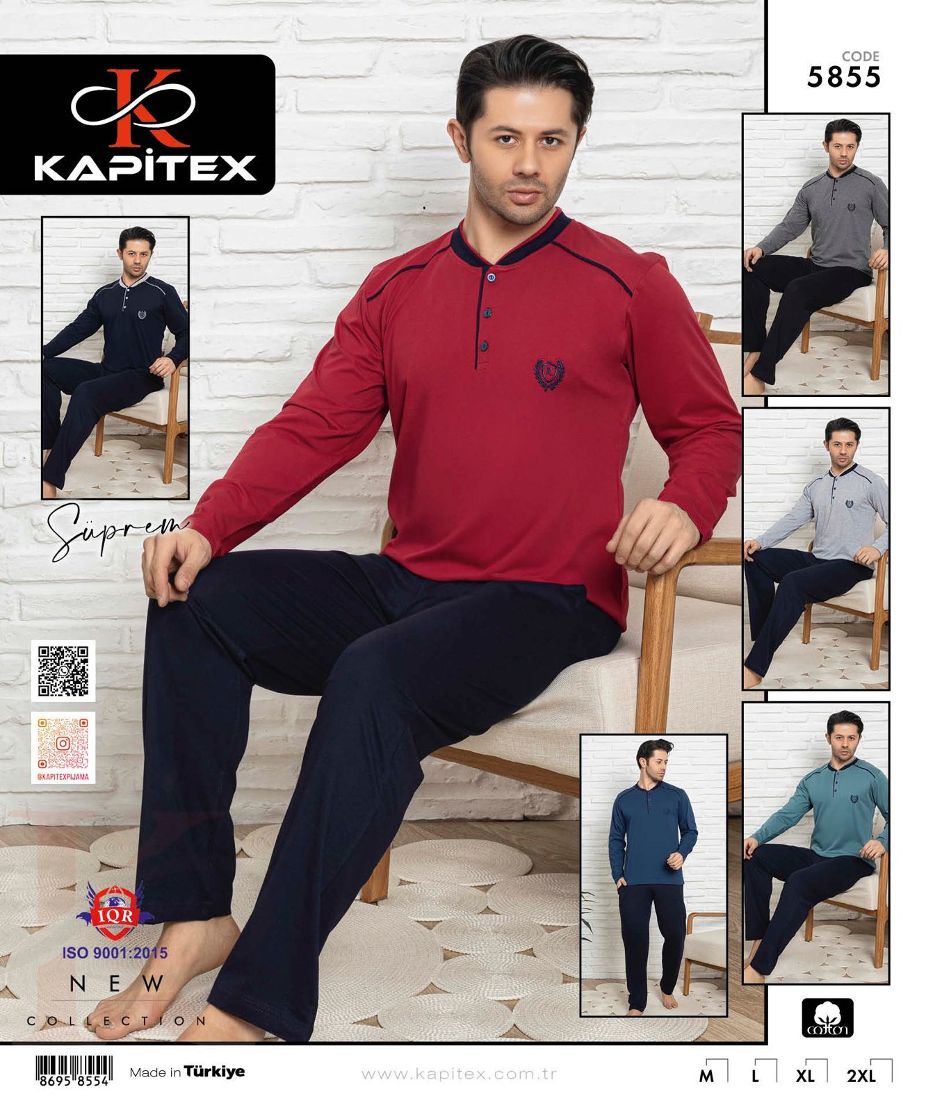 Kapitex 5855 Erkek Uzun Kol Pijama Takım 4'lü
