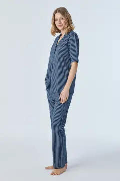 Pijadore 2107 (M-L-XL-XXL) Kısa Kollu Boydan Düğmeli Bayan Pijama Takım 4'lü