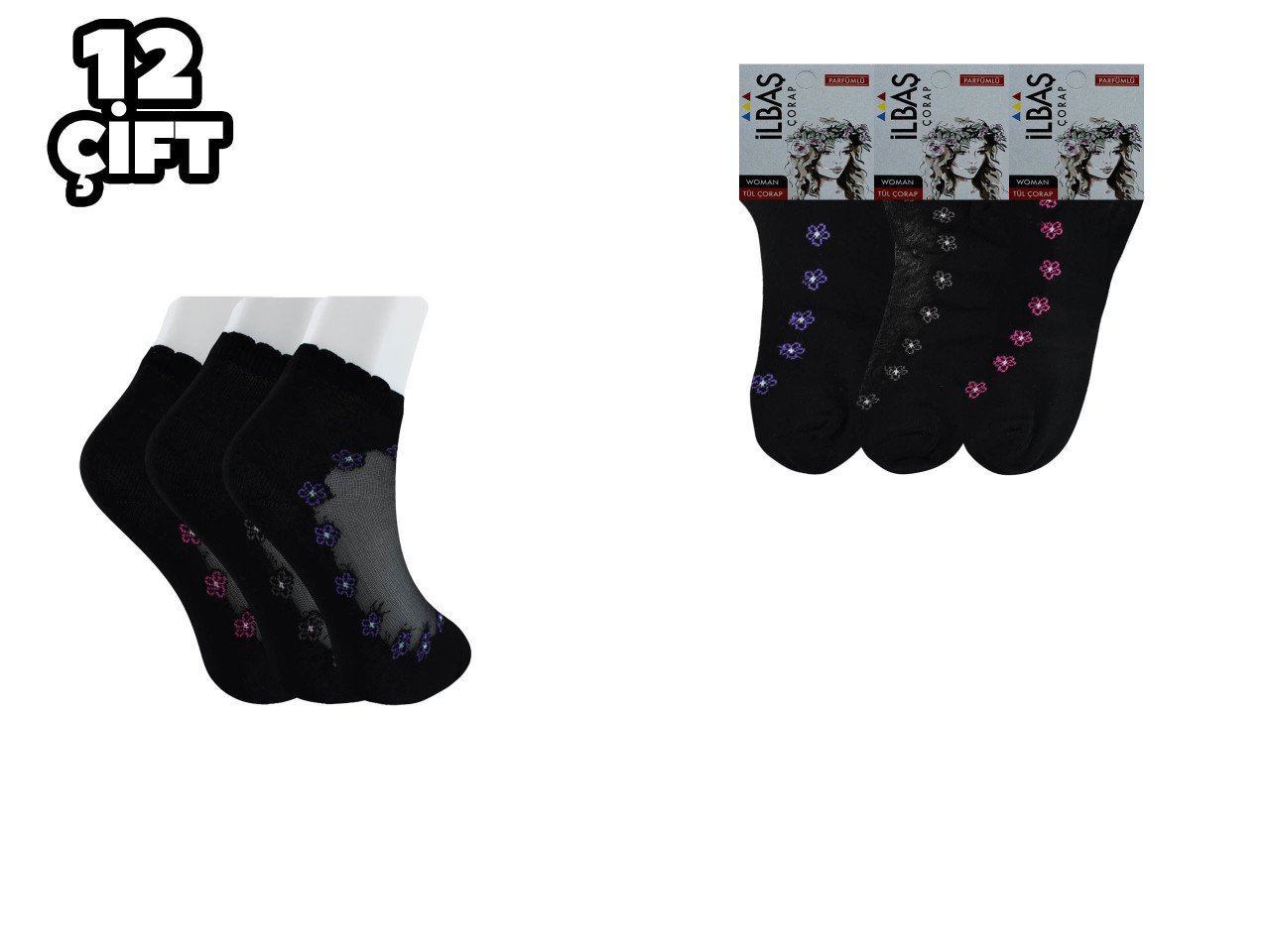 İlbaş 67-2 Bayan Desenli Tül Patik 12'li