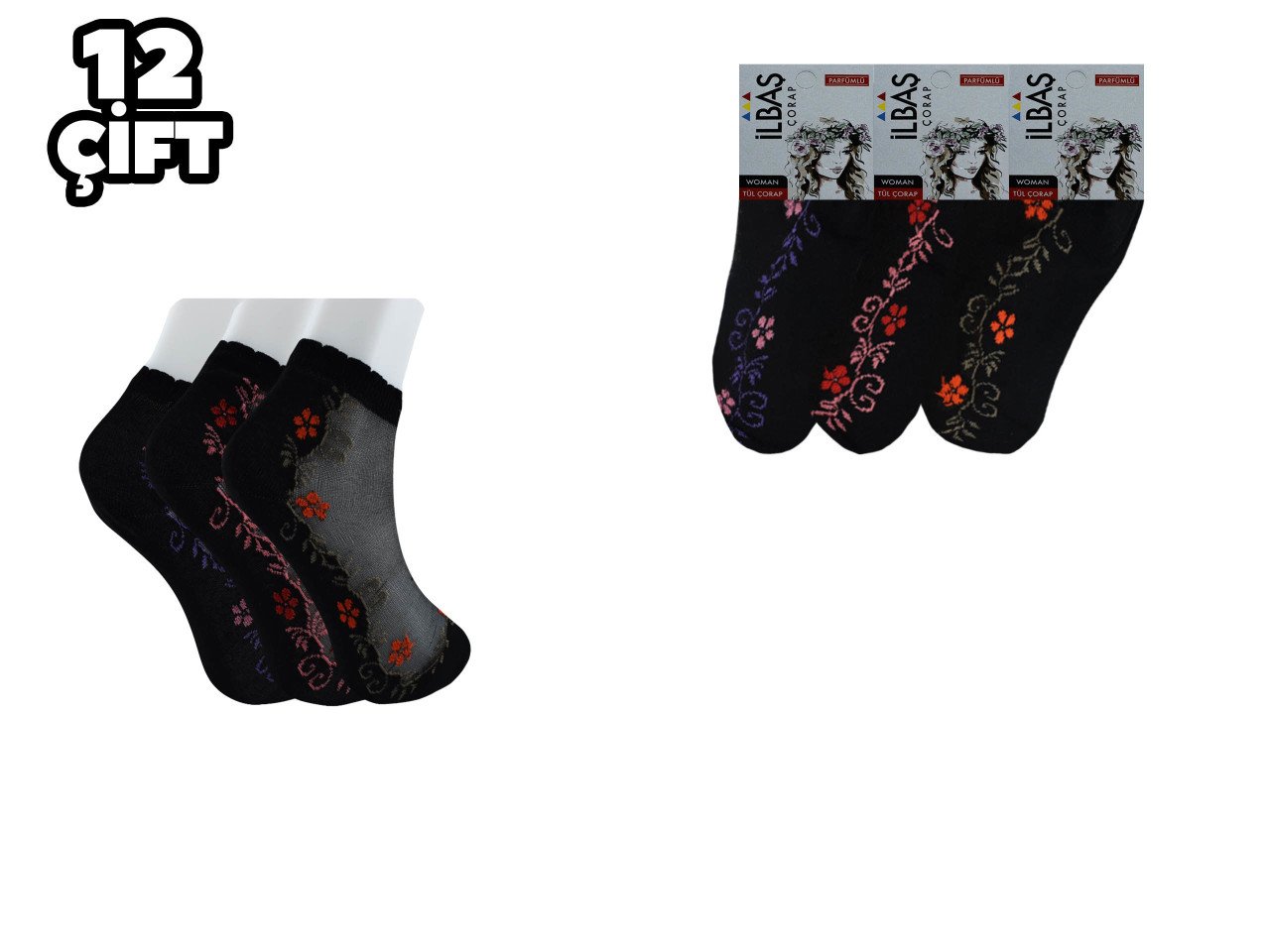 İlbaş 67-1 Bayan Desenli Tül Patik 12'li