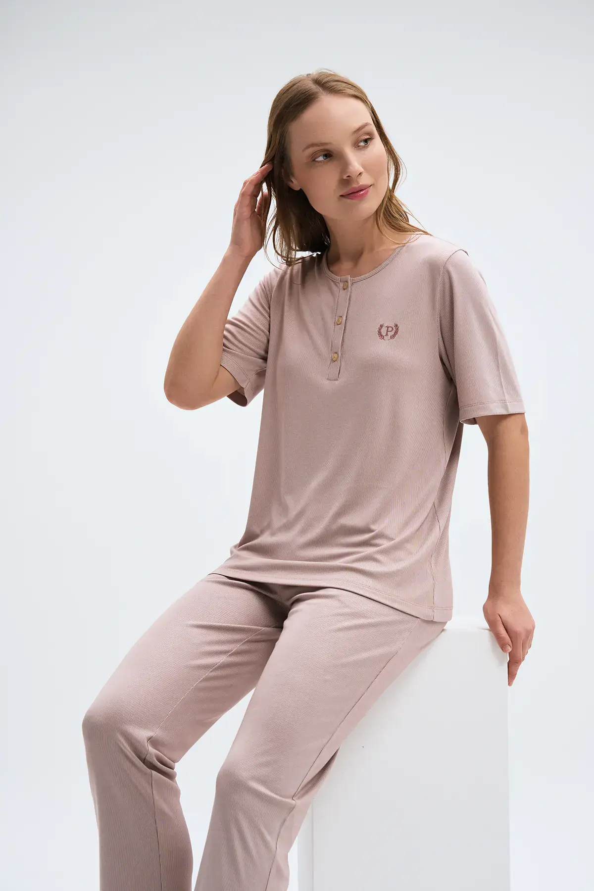 Pijadore 2088 (M-L-XL-XXL) Kısa Kollu Üç Düğmeli Bayan Pijama Takım 4'lü