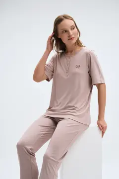 Pijadore 2088 (M-L-XL-XXL) Kısa Kollu Üç Düğmeli Bayan Pijama Takım 4'lü