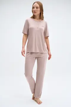Pijadore 2088 (M-L-XL-XXL) Kısa Kollu Üç Düğmeli Bayan Pijama Takım 4'lü