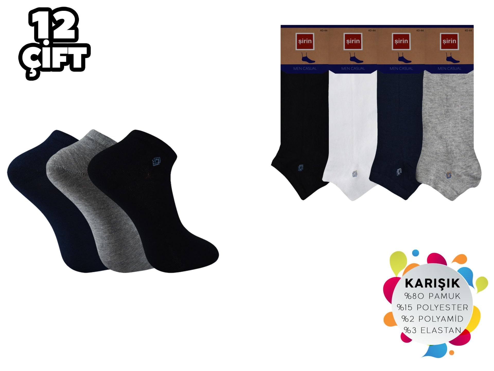 Şirin 7090-39 Ter Emici Dikişsiz Erkek Penye Patik 12'li