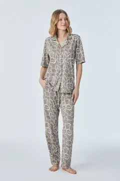 Pijadore 2101 (M-L-XL-XXL) Kısa Kollu Boydan Düğmeli Bayan Pijama Takım 4'lü