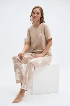 Pijadore 2087 (M-L-XL-XXL) Kısa Kollu Üç Düğmeli Bayan Pijama Takım 4'lü