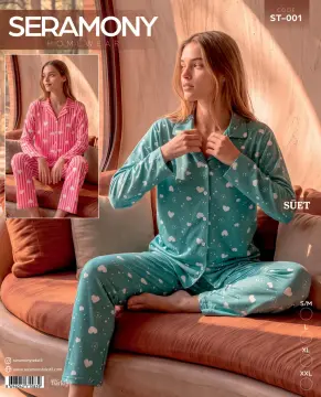 Seramony 001 (S-M-L-XL-XXL) Süet Uzun Kollu Bayan Pijama Takım 4'lü