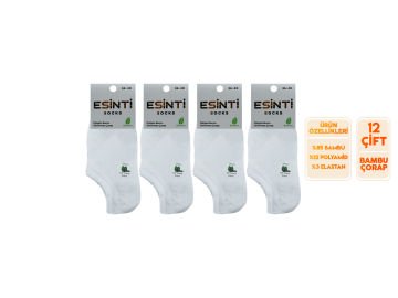 Esinti 26-Beyaz Dikişsiz Bayan Bambu Sneakers 12'li