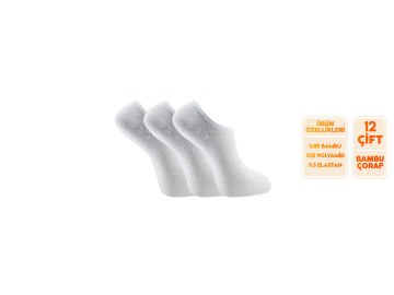 Esinti 26-Beyaz Dikişsiz Bayan Bambu Sneakers 12'li