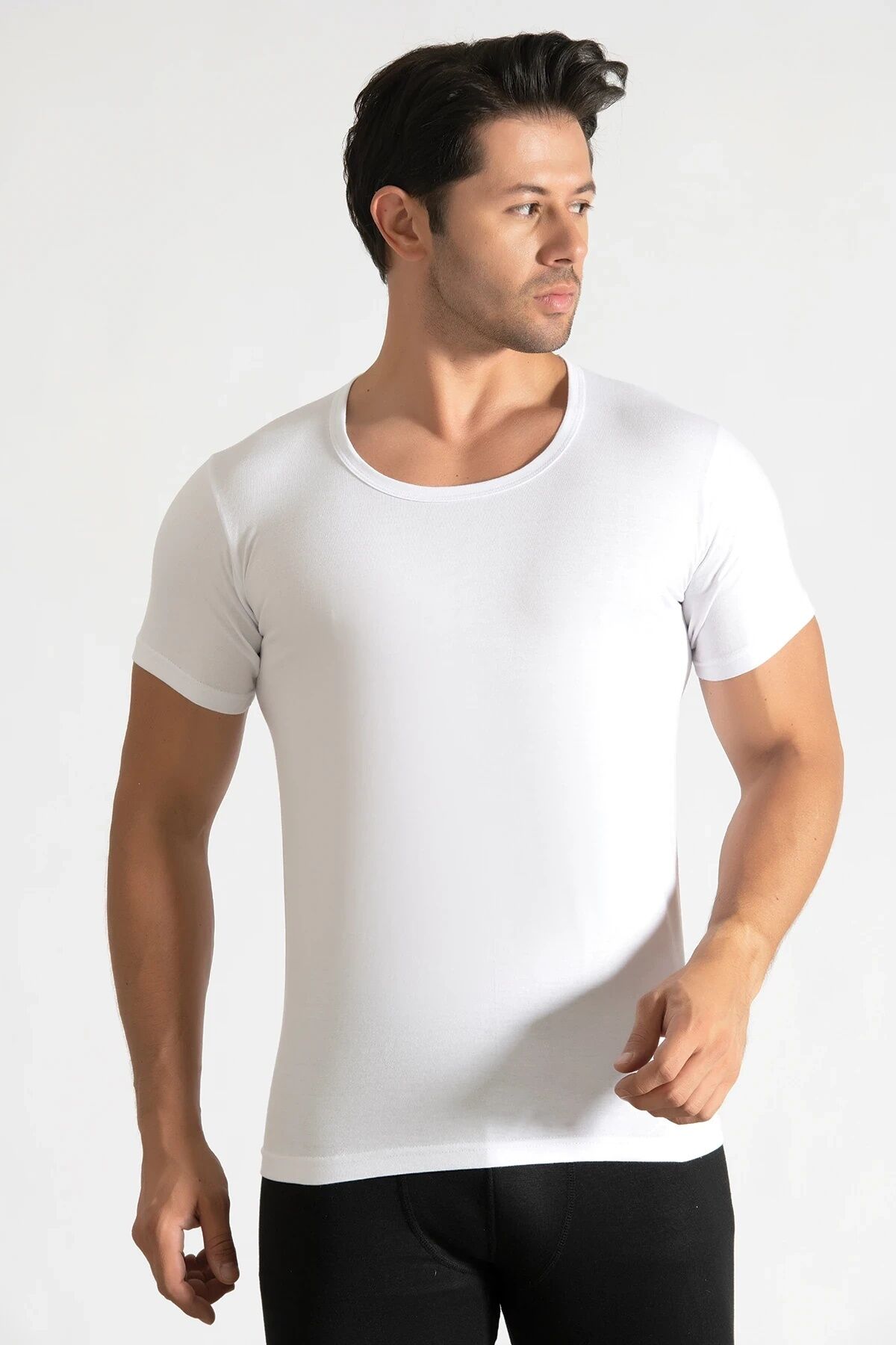 Tutku 0103 Erkek Beyaz Penye Bisiklet Yaka Fanila 6'lı