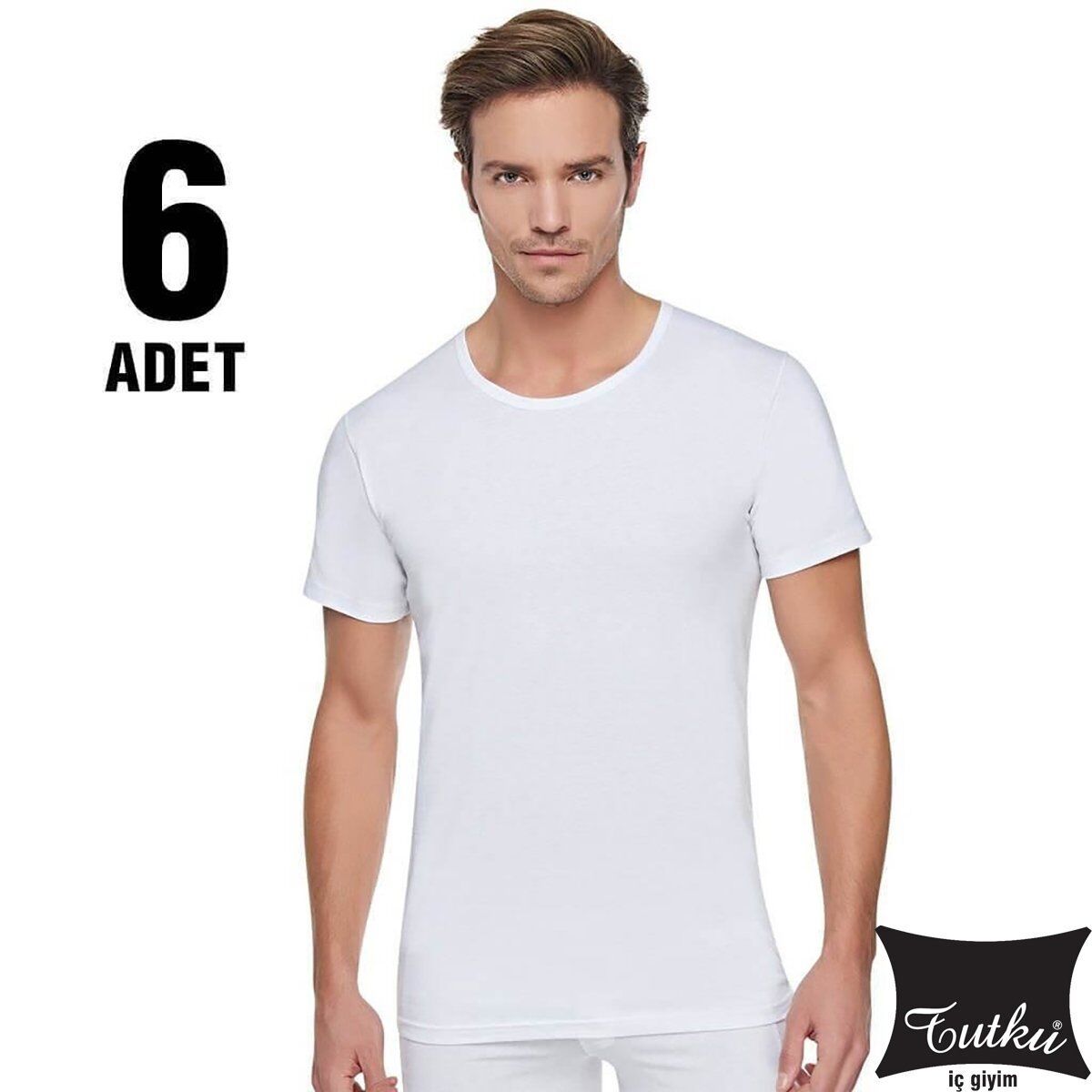 Tutku 0103 Erkek Beyaz Penye Bisiklet Yaka Fanila 6'lı