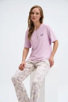 Pijadore 2028 (M-L-XL-XXL) Kısa Kollu Üç Düğmeli Bayan Pijama Takım 4'lü