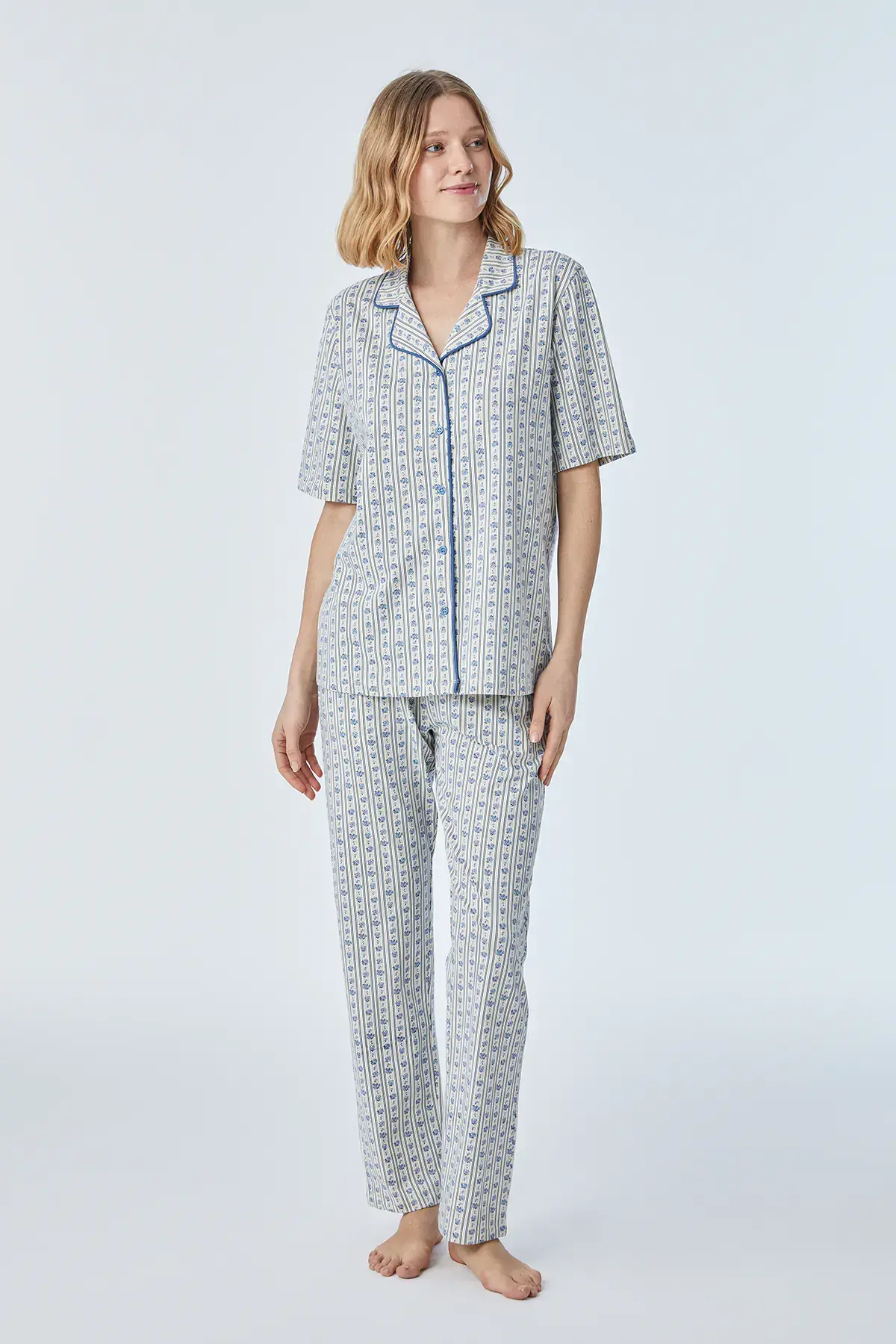Pijadore 2096 (M-L-XL-XXL) Kısa Kollu Boydan Düğmeli Bayan Pijama Takım 4'lü