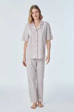 Pijadore 2096 (M-L-XL-XXL) Kısa Kollu Boydan Düğmeli Bayan Pijama Takım 4'lü
