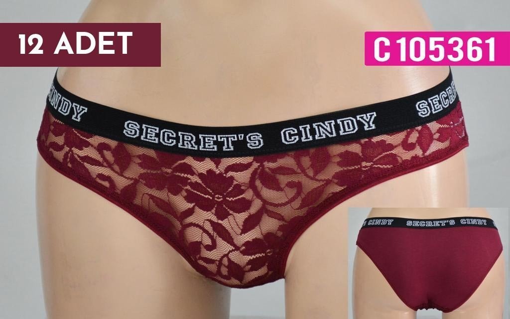CİNDY BAYAN ÖN ÇİÇEKLİ ARKA PAMUK BEL BASKILI LASTİK BİKİNİ  PAKET İÇİ 12 ADET