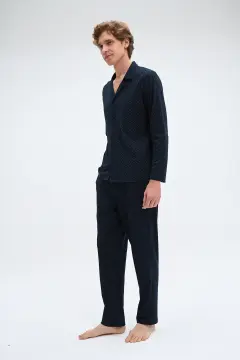 Pijadore 2071 (M-L-XL-XXL) Uzun Kollu Düğmeli Erkek Pijama Takım 4'lü