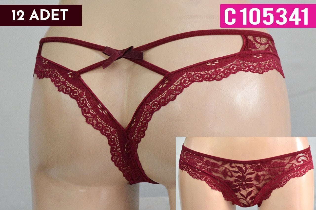 CİNDY BAYAN ÖN ÇİÇEKLİ ARKA LAZER İP TANGA  PAKET İÇİ 12 ADET