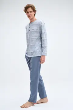 Pijadore 2080 (M-L-XL-XXL) Uzun Kollu Üç Düğmeli Erkek Pijama Takım 4'lü