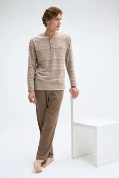 Pijadore 2080 (M-L-XL-XXL) Uzun Kollu Üç Düğmeli Erkek Pijama Takım 4'lü