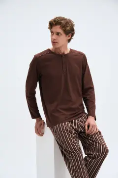 Pijadore 2075 (M-L-XL-XXL) Uzun Kollu Üç Düğmeli Erkek Pijama Takım 4'lü