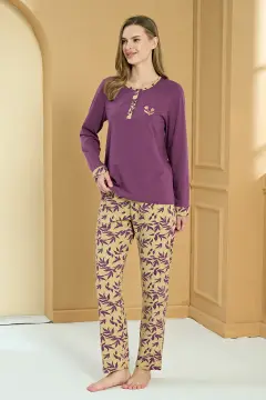 Pijadore 2228-B (2XL-3XL-4XL-5XL) Battal Beden Uzun Kollu Bayan Pijama Takım 4'lü