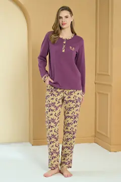 Pijadore 2228-B (2XL-3XL-4XL-5XL) Battal Beden Uzun Kollu Bayan Pijama Takım 4'lü