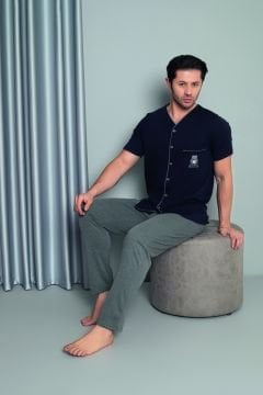 Tekten 5640 Erkek Kısa Kollu Boydan Düğmeli Pijama Takım 4'lü