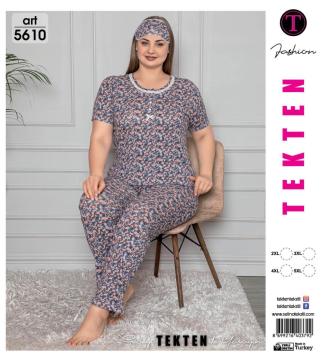 Tekten 5610 Battal Beden Kısa Kollu Bayan Pijama Takımı