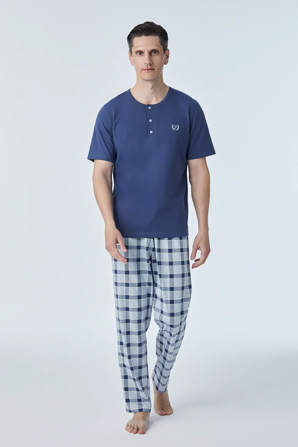 Pijadore 2115 (M-L-XL-XXL) Kısa Kollu Üç Düğmeli Erkek Pijama Takım 4'lü