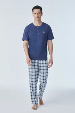 Pijadore 2115 (M-L-XL-XXL) Kısa Kollu Üç Düğmeli Erkek Pijama Takım 4'lü