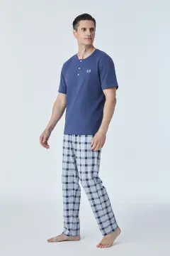 Pijadore 2115 (M-L-XL-XXL) Kısa Kollu Üç Düğmeli Erkek Pijama Takım 4'lü
