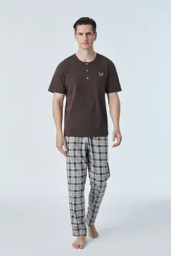Pijadore 2115 (M-L-XL-XXL) Kısa Kollu Üç Düğmeli Erkek Pijama Takım 4'lü