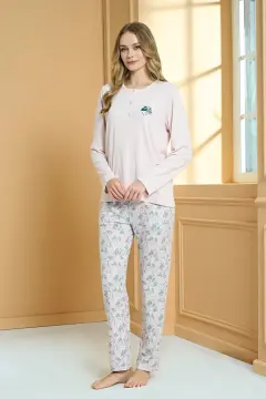 Pijadore 2242-B (2XL-3XL-4XL-5XL) Battal Beden Uzun Kollu Bayan Pijama Takım 4'lü