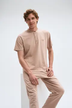 Pijadore 2082 (M-L-XL-XXL) Kısa Kollu Üç Düğmeli Erkek Pijama Takım 4'lü