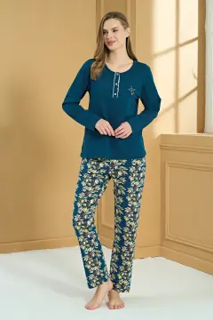 Pijadore 2225-B (2XL-3XL-4XL-5XL) Battal Beden Uzun Kollu Bayan Pijama Takım 4'lü