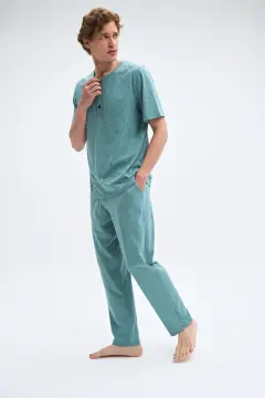 Pijadore 2073 (M-L-XL-XXL) Kısa Kollu Üç Düğmeli Erkek Pijama Takım 4'lü