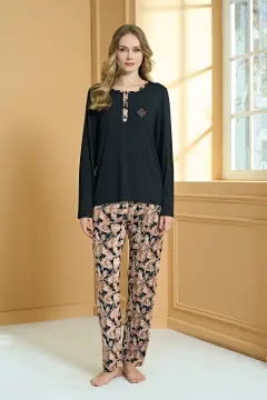 Pijadore 2251-B (2XL-3XL-4XL-5XL) Battal Beden Uzun Kollu Bayan Pijama Takım 4'lü