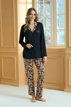 Pijadore 2250-B (2XL-3XL-4XL-5XL) Battal Beden Uzun Kollu Bayan Pijama Takım 4'lü