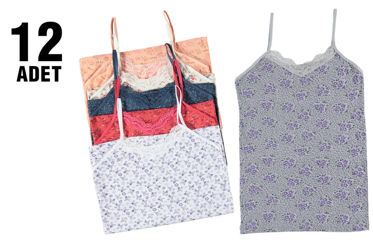 Gipaş Desenli Bayan İp Askılı Atlet 12'li