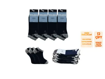 Bolero E-20 (41-45 NO) Dikişsiz Erkek Penye Patik Çorap 12'li